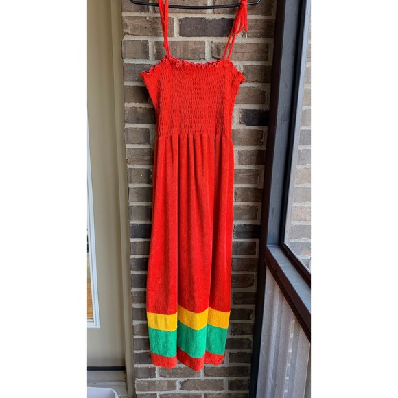 Niki Lu Dresses & Skirts - Niki Lu Vintage 70s Terry Cloth Smocked Maxi Dress Cover Up Womens Medium Orange